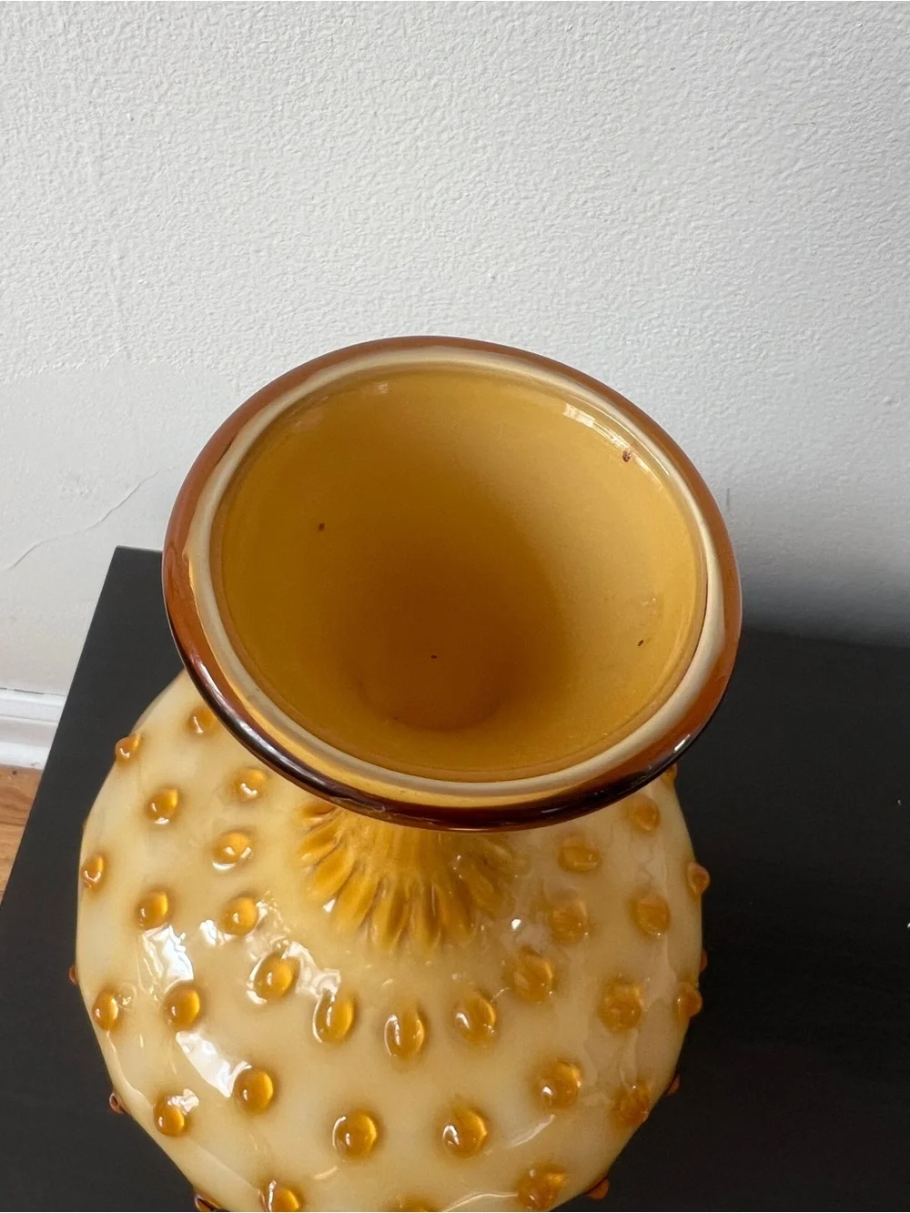Mid-Century Empoli Italian Cased Glass Hobnail Bottle Vase
